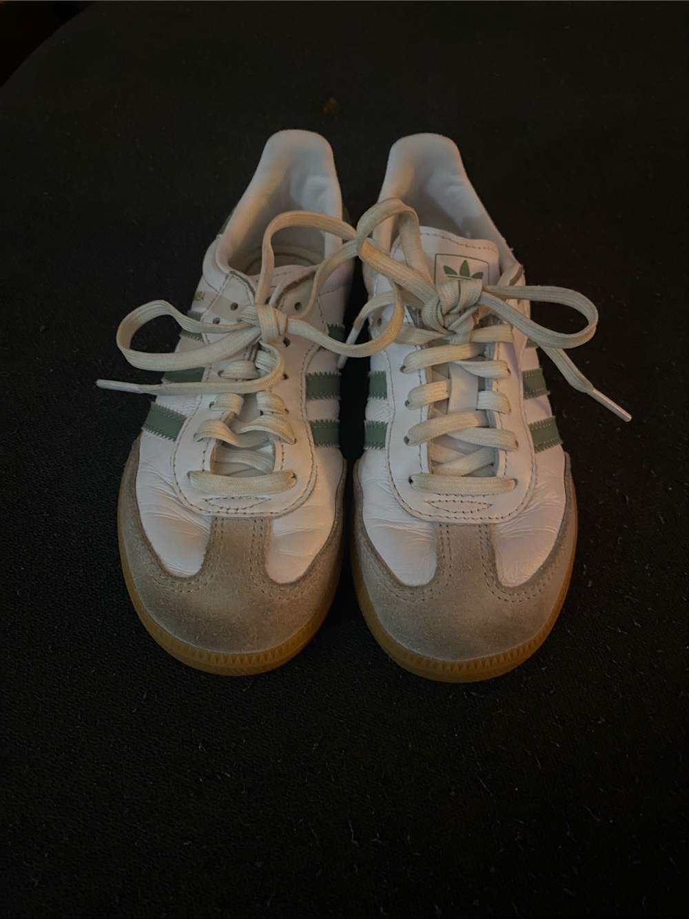adidas Kids White Sneakers with Green Stripes and Gum Soles